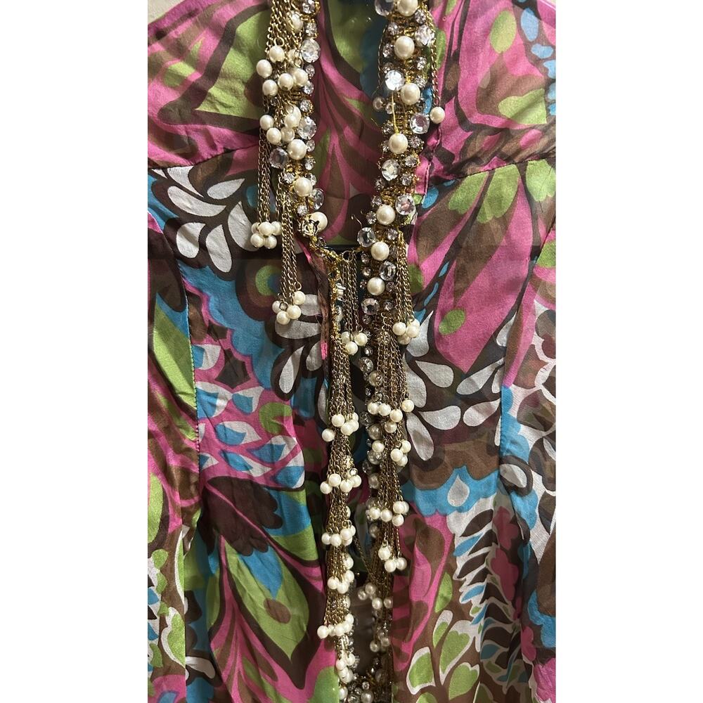 Milly Resort Silk Floral Flounce Embellished Flowy Long Sleeve Dress - Size 6 - Picture 5 of 8